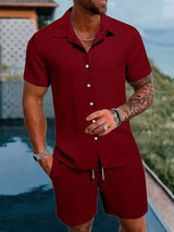 New Men's Hawaiian Vacation Shirt And Swim Trunks Set 2pcs Short Sleeve Shirts With Shorts Summer Quick Drying Swimming Leisure