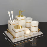 White Onyx Natural Marble Bathroom Accessories Set Gold Luxury Soap Dispenser Soap Dish Tray Toothbrush Holder Bathroom Set