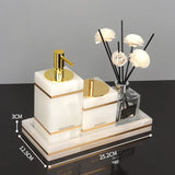 White Onyx Natural Marble Bathroom Accessories Set Gold Luxury Soap Dispenser Soap Dish Tray Toothbrush Holder Bathroom Set