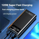 Lenovo 500000mAh Power Bank 120W Super Fast Charging Battery High Capacity Digital Display Power Bank For iPhone Samsung Huawei