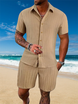 Ice Silk Cool Summer Men's Solid Color Polo Casual Loose Short Sleeve Shorts Sport Set Beach Surfing Ultra-thin Ultra Light
