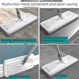 Hands-free Flat Floor Mop and Bucket Microfiber Magic Cleaning Tool with Squeegee Scalable Wet/Dry Use Home Kitchen Household
