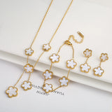 Conjunto de Joias Femininas 18K — Colar, Brincos e Pulseira Flor de Trevo 🌸✨