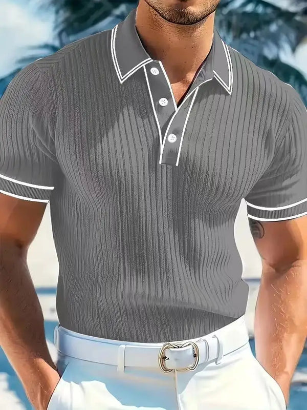 New Spring And Autumn Men's Striped short Sleeve Polo Shirt Slim Fit Collar Multi Color Business And Leisure Versatile Men's Top