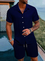 New Men's Hawaiian Vacation Shirt And Swim Trunks Set 2pcs Short Sleeve Shirts With Shorts Summer Quick Drying Swimming Leisure